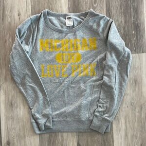 Gray University of Michigan, U of M, VS Pink Sweatshirt